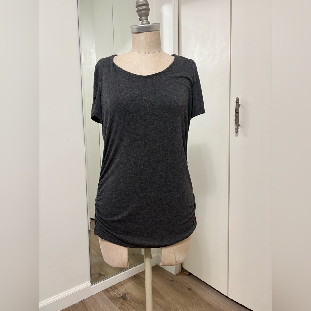 Emmas Expressions Maternity Ruched Side Tee Charcoal Gray Woman Size XL